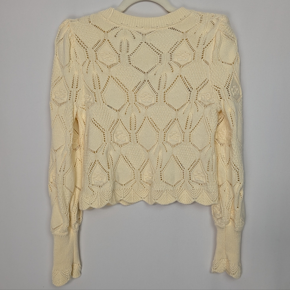 CHELSEA & VIOLET Pointelle Knit Floral Embroidered Button Front Cardigan Sweater - Picture 3 of 12